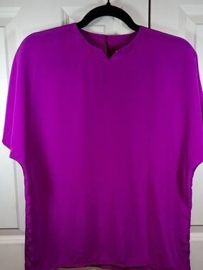 Flowy Women's Magenta Blouse with Notch Neck